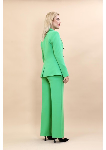 Erkek Yaka Torba Cepli Klasik Ceket & Bol Paça Pantolon-Yeşil fırsatları