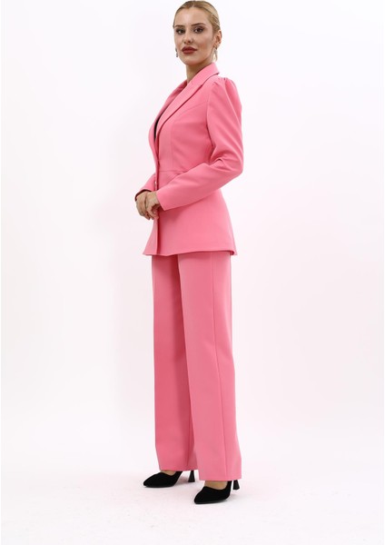 Erkek Yaka Kolu Büzgülü Ceket & Bol Paça Pantolon-Pembe fiyatları