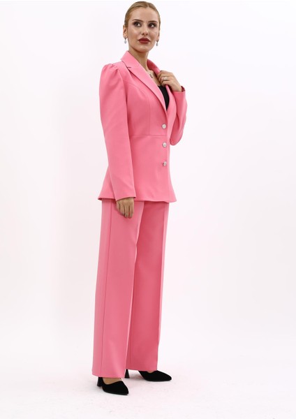 Erkek Yaka Kolu Büzgülü Ceket & Bol Paça Pantolon-Pembe modelleri