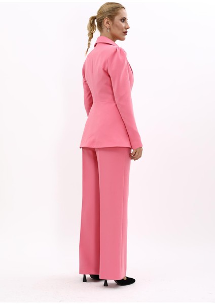 Erkek Yaka Kolu Büzgülü Ceket & Bol Paça Pantolon-Pembe fırsatları