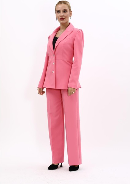 Erkek Yaka Kolu Büzgülü Ceket & Bol Paça Pantolon-Pembe indirimleri