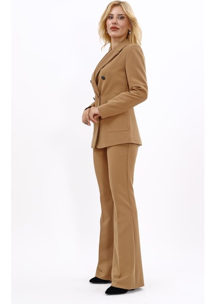 Erkek Yaka Torba Cepli Klasik Ceket & İspanyol Paça Pantolon-Camel fiyatları