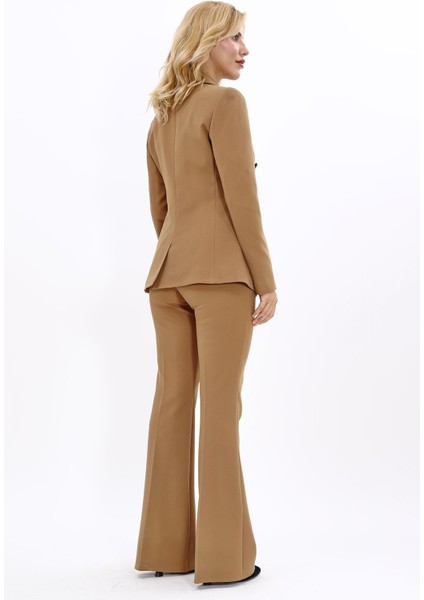 Erkek Yaka Torba Cepli Klasik Ceket & İspanyol Paça Pantolon-Camel fırsatları