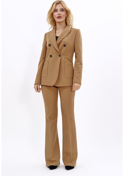Erkek Yaka Torba Cepli Klasik Ceket & İspanyol Paça Pantolon-Camel indirimleri