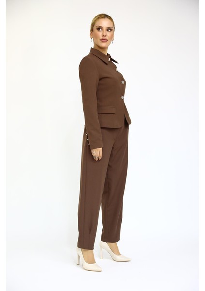Gömlek Yaka Klasik Ceket & Paçası Pileli Pantolon-Kestane fiyatları