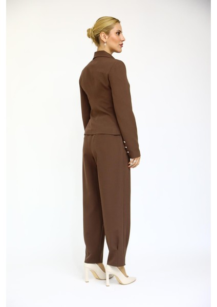 Gömlek Yaka Klasik Ceket & Paçası Pileli Pantolon-Kestane modelleri