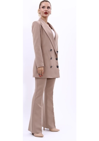 Erkek Yaka Kuruvaze Uzun Ceket & İspanyol Paça Pantolon-Taş modelleri