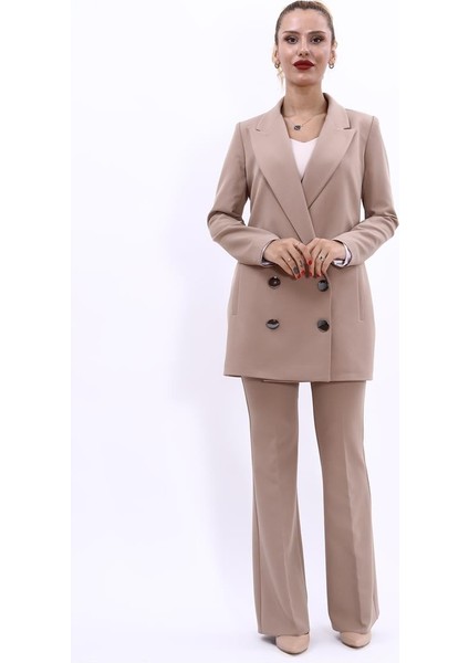 Erkek Yaka Kuruvaze Uzun Ceket & İspanyol Paça Pantolon-Taş indirimleri