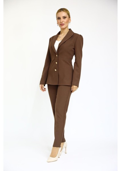 Erkek Yaka Kolu Büzgülü Ceket & Dar Paça Pantolon-Kestane