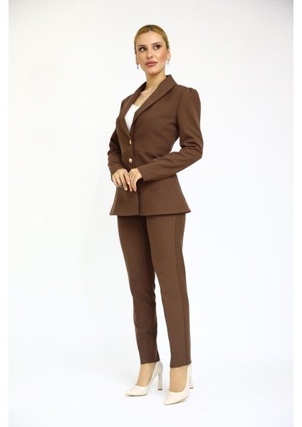 Erkek Yaka Kolu Büzgülü Ceket & Dar Paça Pantolon-Kestane fiyatları