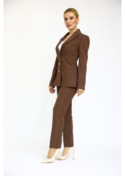 Erkek Yaka Kolu Büzgülü Ceket & Dar Paça Pantolon-Kestane modelleri