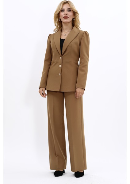 Erkek Yaka Kolu Büzgülü Ceket & Bol Paça Pantolon-Camel