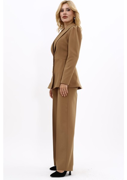Erkek Yaka Kolu Büzgülü Ceket & Bol Paça Pantolon-Camel modelleri