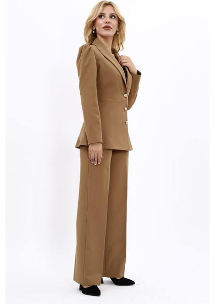 Erkek Yaka Kolu Büzgülü Ceket & Bol Paça Pantolon-Camel fırsatları