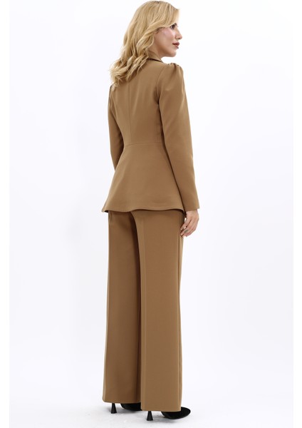 Erkek Yaka Kolu Büzgülü Ceket & Bol Paça Pantolon-Camel indirimleri