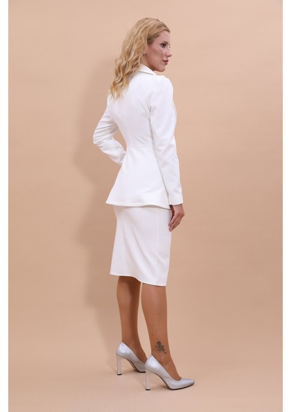 Erkek Yaka Kolu Büzgülü Ceket & Düz Dar Etek-Beyaz indirimleri