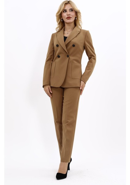 Erkek Yaka Torba Cepli Klasik Ceket & Dar Paça Pantolon-Camel