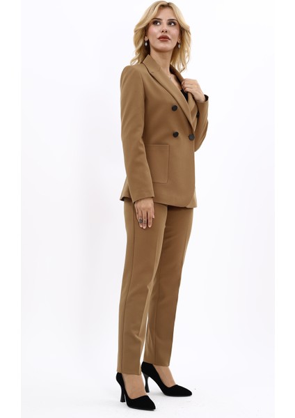 Erkek Yaka Torba Cepli Klasik Ceket & Dar Paça Pantolon-Camel modelleri