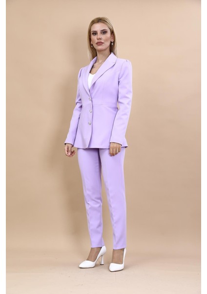 Erkek Yaka Kolu Büzgülü Ceket & Dar Paça Pantolon-Menekşe