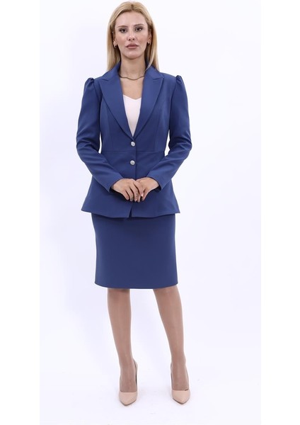 Erkek Yaka Kolu Büzgülü Ceket & Düz Dar Etek-İndigo indirimleri