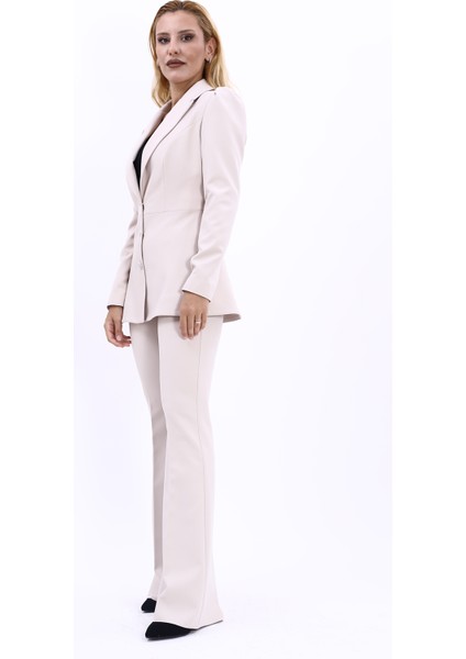 Erkek Yaka Kolu Büzgülü Ceket & İspanyol Paça Pantolon-Bej fiyatları