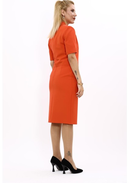 Kısa Kollu Yakalı Mini Ceket & Kalem Etek Takım-Turuncu fırsatları
