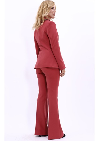 Erkek Yaka Düğme Detaylı Ceket & İspanyol Paça Pantolon-Kiremit modelleri