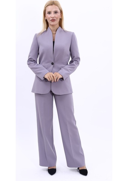 Kendinden Dik Yakalı Ceket & Bol Paça Pantolon-Antrasit