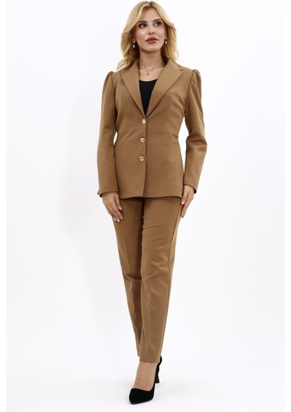 Erkek Yaka Kolu Büzgülü Ceket & Dar Paça Pantolon-Camel