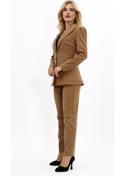 Erkek Yaka Kolu Büzgülü Ceket & Dar Paça Pantolon-Camel fiyatları