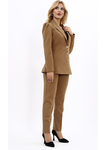 Erkek Yaka Kolu Büzgülü Ceket & Dar Paça Pantolon-Camel modelleri
