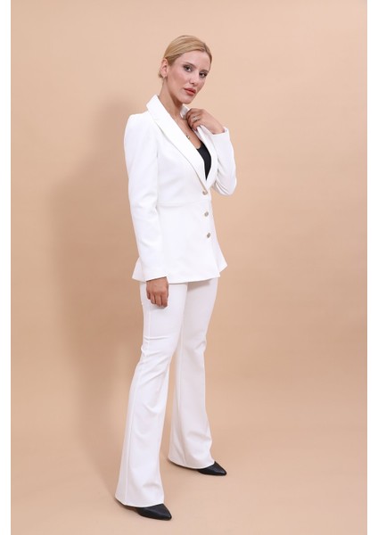 Erkek Yaka Kolu Büzgülü Ceket & İspanyol Paça Pantolon-Beyaz fiyatları