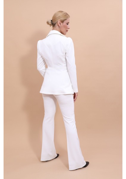 Erkek Yaka Kolu Büzgülü Ceket & İspanyol Paça Pantolon-Beyaz modelleri