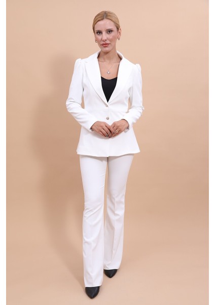 Erkek Yaka Kolu Büzgülü Ceket & İspanyol Paça Pantolon-Beyaz fırsatları