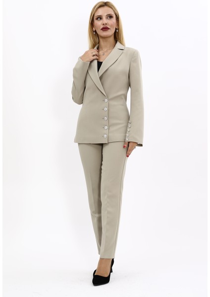 Erkek Yaka Düğme Detaylı Ceket & Dar Paça Pantolon-Bambu