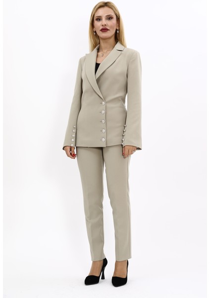 Erkek Yaka Düğme Detaylı Ceket & Dar Paça Pantolon-Bambu indirimleri