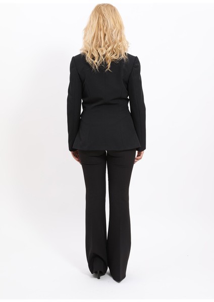 Kendinden Dik Yakalı Ceket & İspanyol Paça Pantolon-Siyah fiyatları