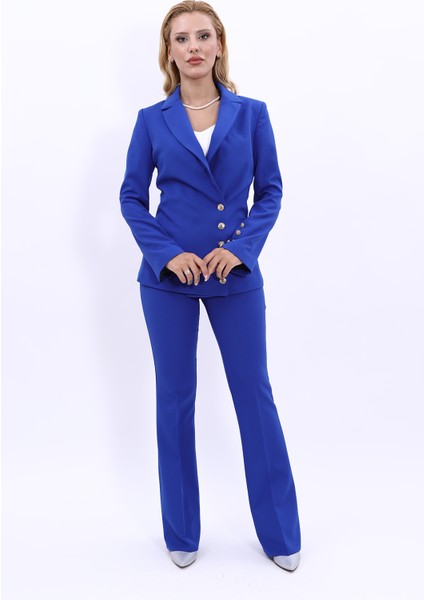 Erkek Yaka Düğme Detaylı Ceket & İspanyol Paça Pantolon-Saks fırsatları