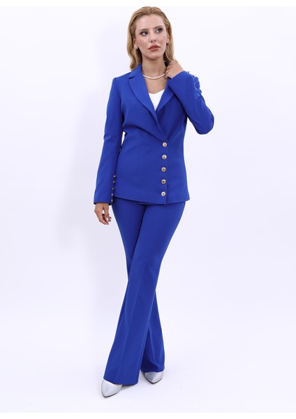 Erkek Yaka Düğme Detaylı Ceket & İspanyol Paça Pantolon-Saks indirimleri