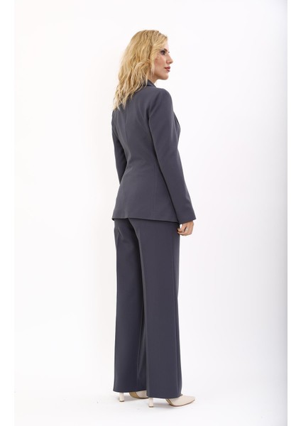 Erkek Yaka Düğme Detaylı Ceket & Bol Paça Pantolon-Füme fırsatları