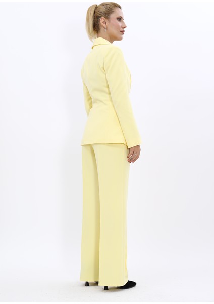 Erkek Yaka Düğme Detaylı Ceket & Bol Paça Pantolon-Sarı fırsatları