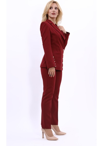 Erkek Yaka Düğme Detaylı Ceket & Dar Paça Pantolon-Bordo modelleri
