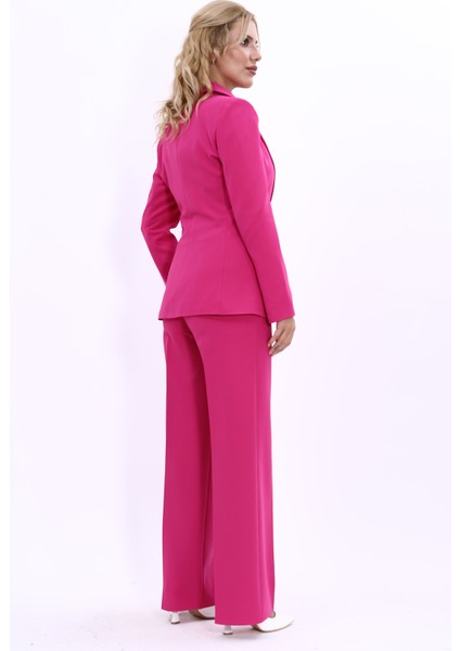 Erkek Yaka Düğme Detaylı Ceket & Bol Paça Pantolon-Fuşya fırsatları