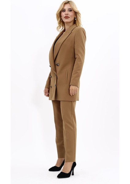 Erkek Yaka Kuruvaze Uzun Ceket & Dar Paça Pantolon-Camel fiyatları