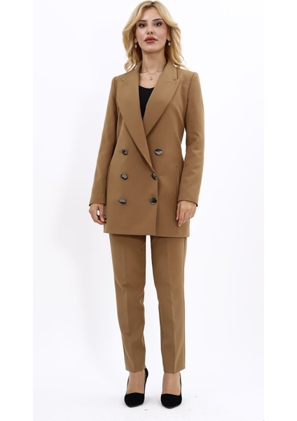 Erkek Yaka Kuruvaze Uzun Ceket & Dar Paça Pantolon-Camel indirimleri