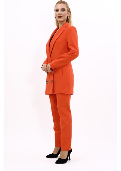 Erkek Yaka Kuruvaze Uzun Ceket & Dar Paça Pantolon-Turuncu fiyatları