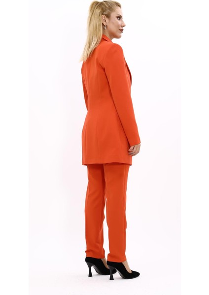 Erkek Yaka Kuruvaze Uzun Ceket & Dar Paça Pantolon-Turuncu fırsatları