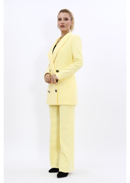 Erkek Yaka Kuruvaze Uzun Ceket & Bol Paça Pantolon-Sarı fiyatları