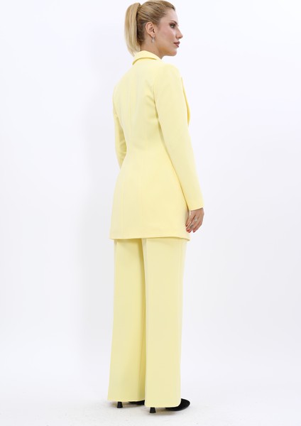 Erkek Yaka Kuruvaze Uzun Ceket & Bol Paça Pantolon-Sarı fırsatları