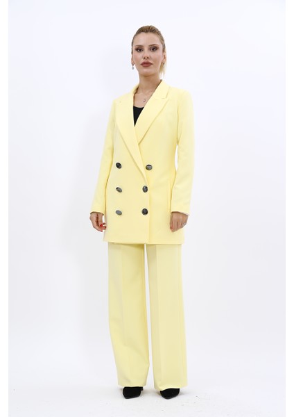 Erkek Yaka Kuruvaze Uzun Ceket & Bol Paça Pantolon-Sarı indirimleri